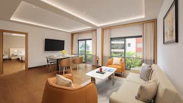 In-room safe, desk, laptop workspace, blackout curtains