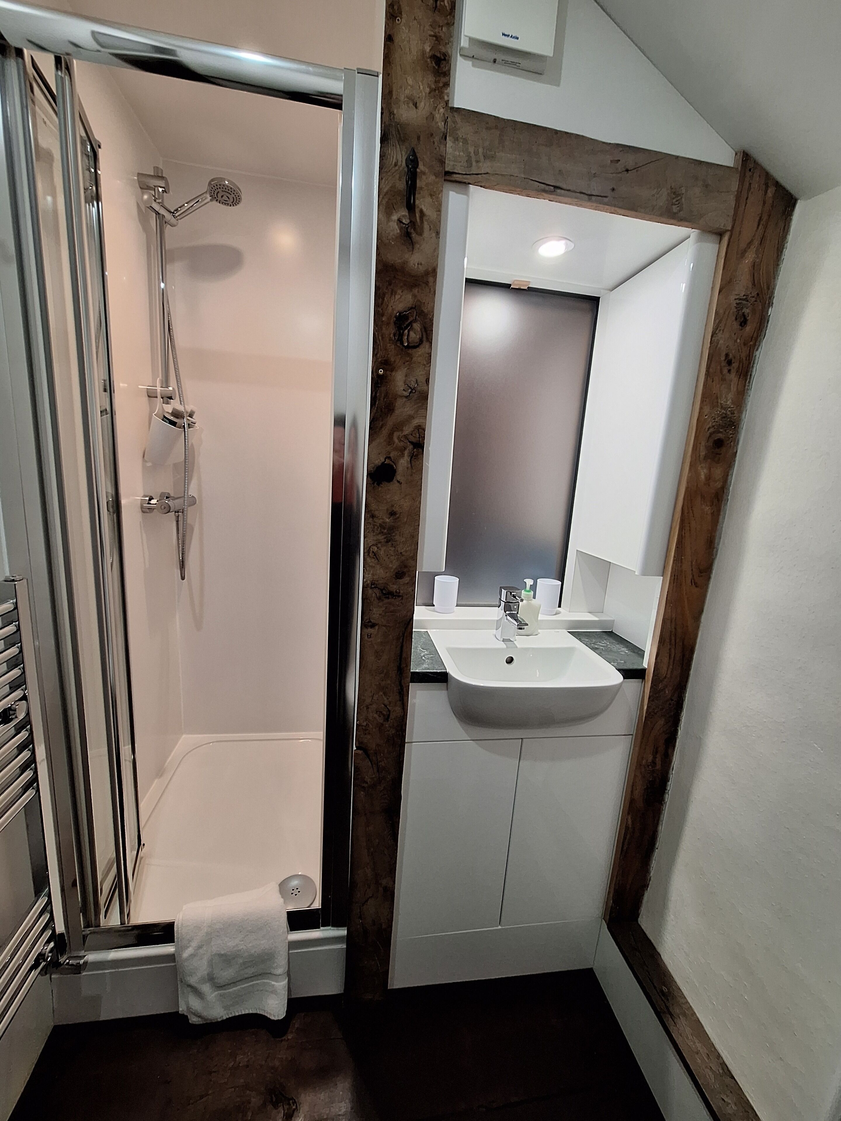 Shower, eco-friendly toiletries, hair dryer, bidet