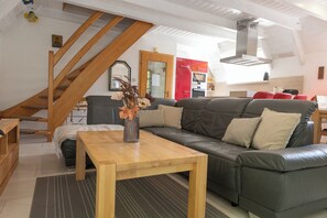 Télévision, cheminée, lecteur de DVD, chaîne hi-fi