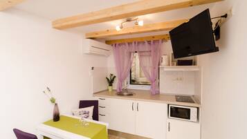 Fridge, microwave, stovetop, toaster