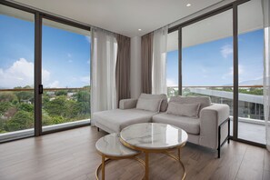 Utsikt mot strand/hav