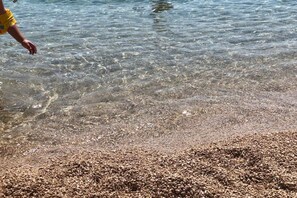 On the beach, sun loungers