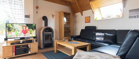 TV, lareira, DVD player, aparelho de som