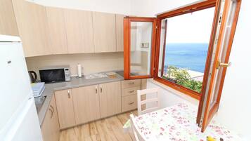 Fridge, microwave, stovetop