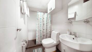 Appartement Supérieur, balcon, vue ville | Salle de bain | Douche, sèche-cheveux, serviettes fournies, savon