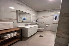 Haartrockner, Handtücher, Seife, Toilettenpapier