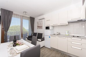 Kühlschrank, Mikrowelle, Herdplatte, Toaster