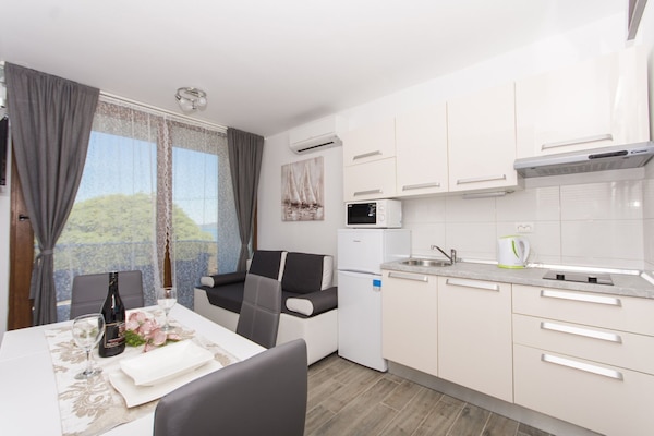 Frigorífico, microondas, placa de cocina y hervidor eléctrico