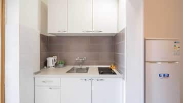 Fridge, stovetop, dining table