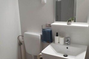 Douche, sèche-cheveux, serviettes fournies