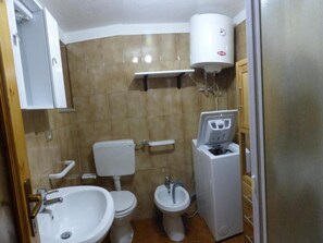 Shower, hair dryer, towels - Apartment 'Bilocale Vista Monte Bianco' with Mountain View, Shared Garden and Balcony (Aymavilles)