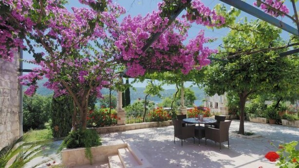 Outdoor dining - Apartments & Room Eva Slano - Double Room with Balcony and Sea View (Kamara) (Slano)