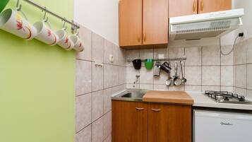 Fridge, microwave, stovetop, toaster