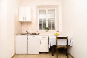 Fridge, dining tables