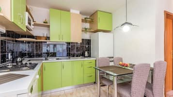 Réfrigérateur, micro-ondes, plaque de cuisson, lave-vaisselle