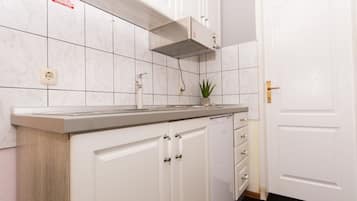 Fridge, stovetop, dining tables