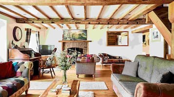 TV, fireplace, table football