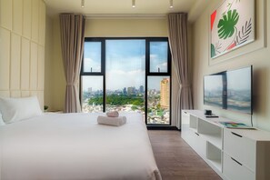 Deluxe Apartment, 2 Bedrooms, Private Bathroom, City View | Minibar, desk, laptop workspace, blackout drapes