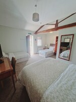 Quarto quádruplo básico, vista para o jardim | Escrivaninha, ferros/tábuas de passar roupa, Wi-Fi de cortesia