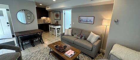 Smart TV, lareira, livros