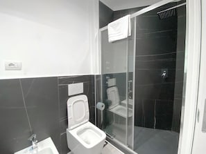 Ducha, secador de pelo, bidet, toallas