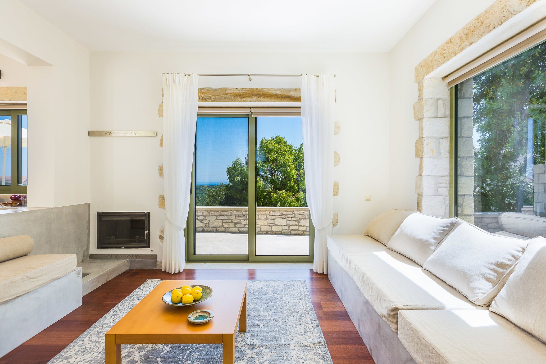 22-inch LCD TV with satellite channels, TV, fireplace