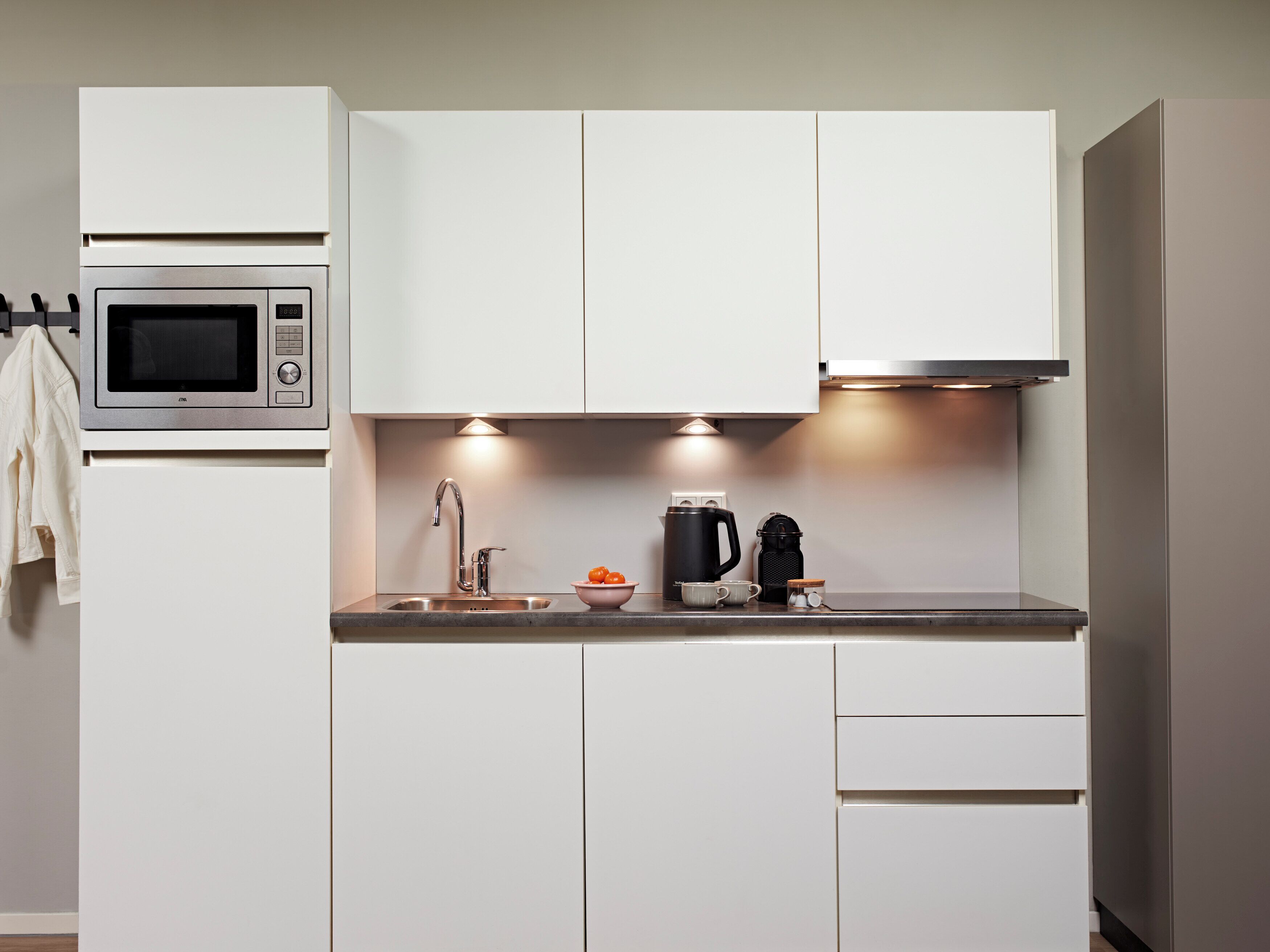 Frigorífico, microondas, placa de cocina y lavavajillas