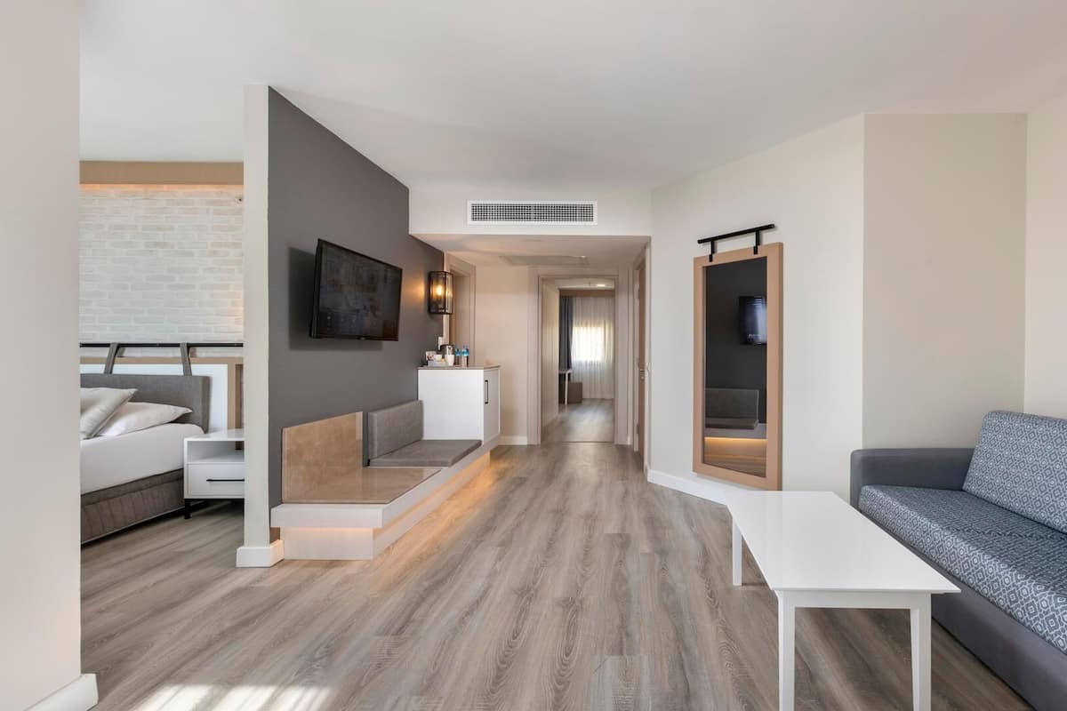 Free minibar, in-room safe, soundproofing, free cribs/infant beds