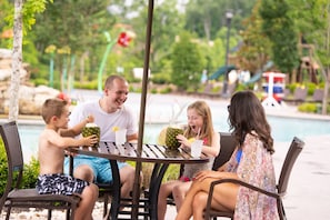 Indoor pool, seasonal outdoor pool, pool umbrellas, pool loungers