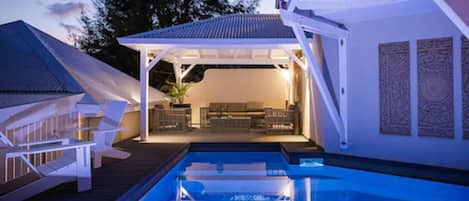 2 outdoor pools, pool umbrellas, pool loungers