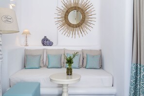 Junior Suite, Jetted Tub | Living area | LED TV, DVD player - Colours of Mykonos (Mykonos)