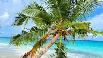 Aan het strand, wit zand, duiken, snorkelen