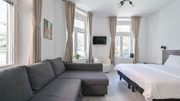 Desk, blackout curtains, free WiFi, bed sheets
