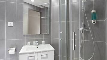 Shower, free toiletries, hair dryer, towels
