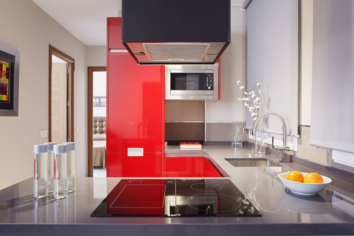 Apartament estàndard, 2 dormitoris | Cuina privada | Cafetera i tetera, frigorífic gran, microones i forn 