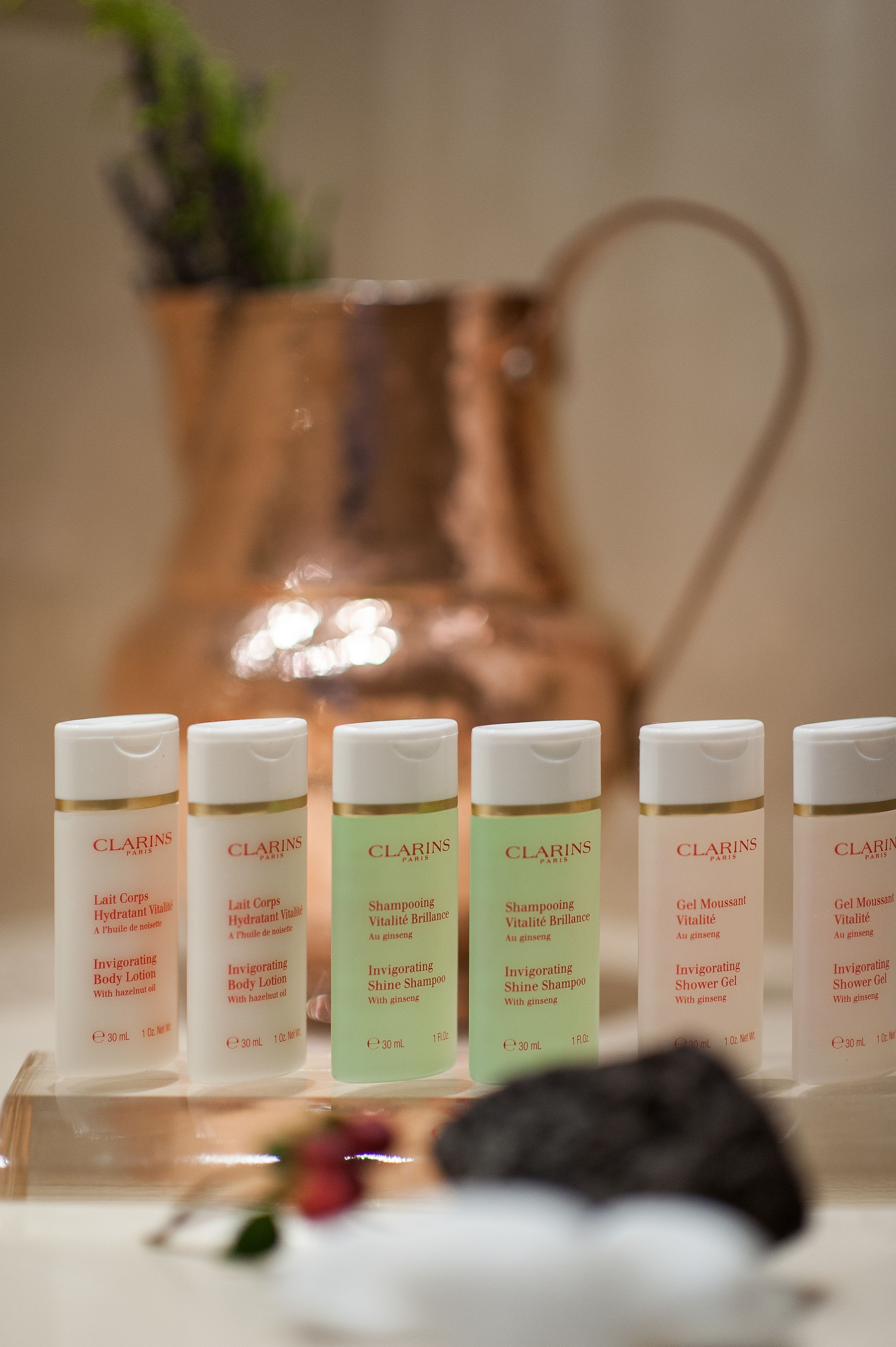 combined shower/bathtub, rainfall showerhead, designer toiletries