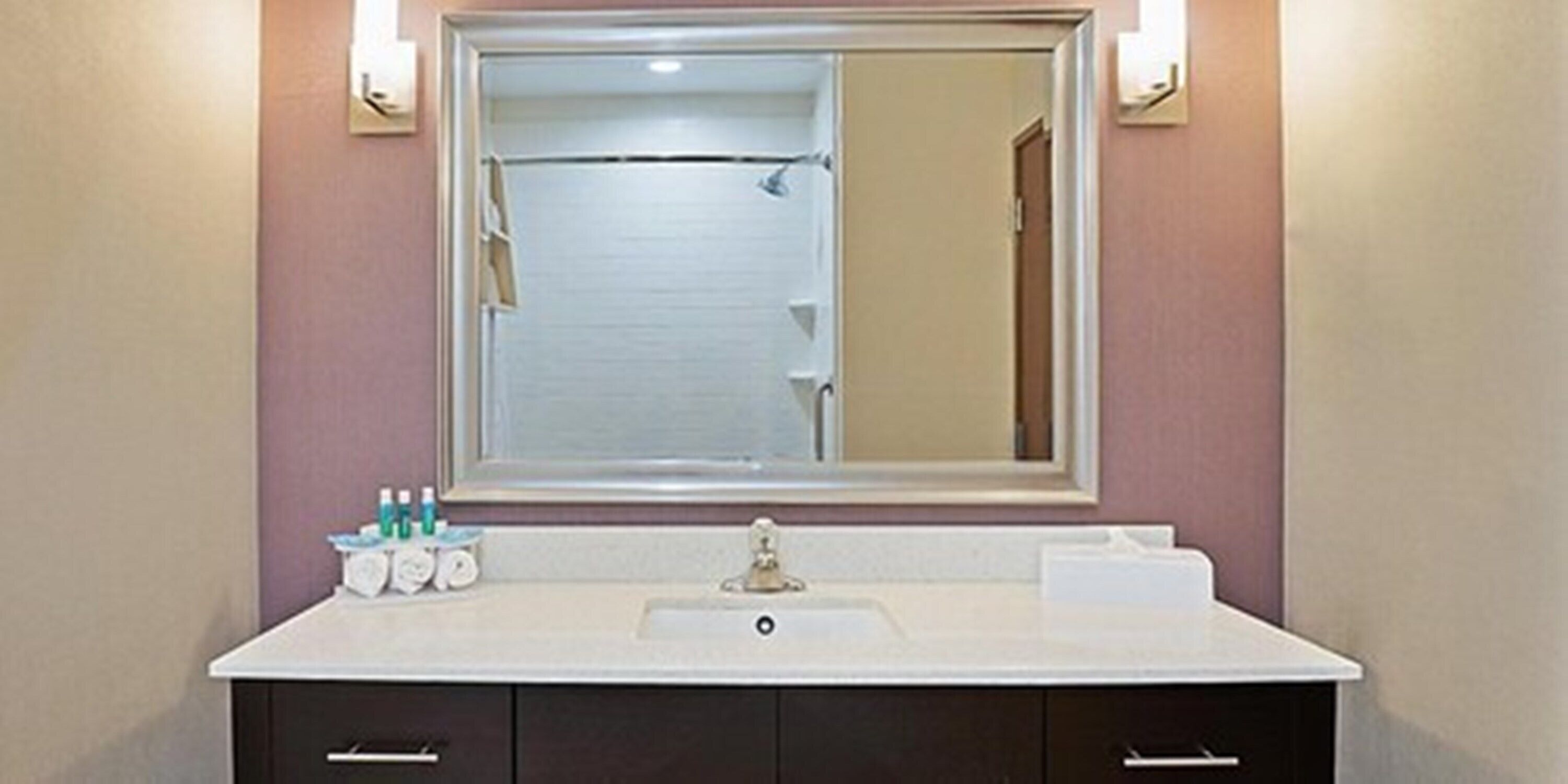 combined shower/bathtub, free toiletries, hair dryer, towels