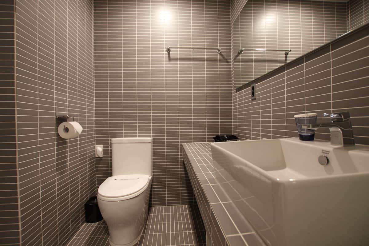 deluxe double room | bathroom | free toiletries, hair dryer, bathrobes, slippers