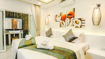 Egyptian cotton sheets, premium bedding, memory-foam beds, minibar