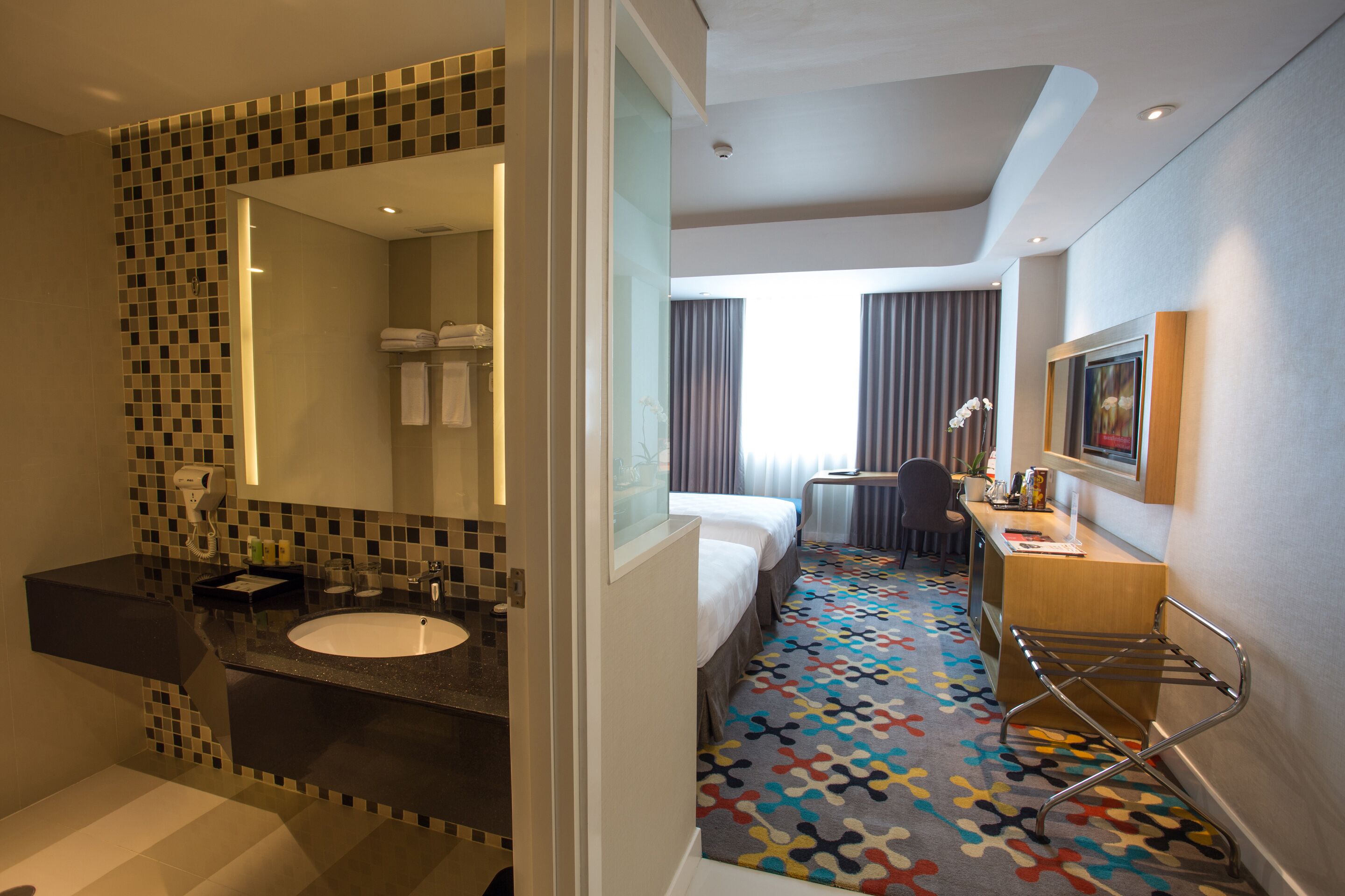 free toiletries, hair dryer, slippers, bidet