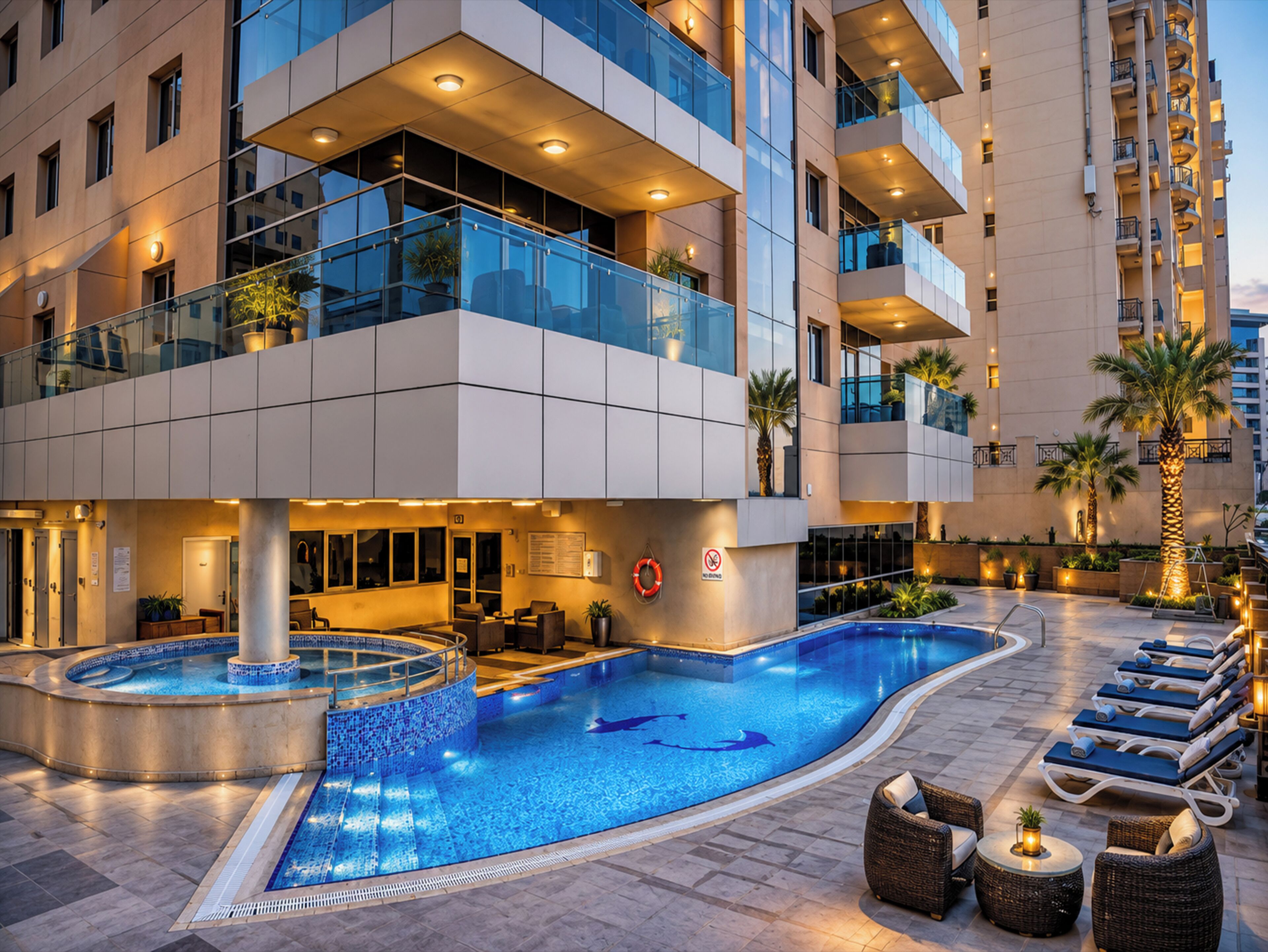 Outdoor pool, open 9 AM to 6 PM, sun loungers