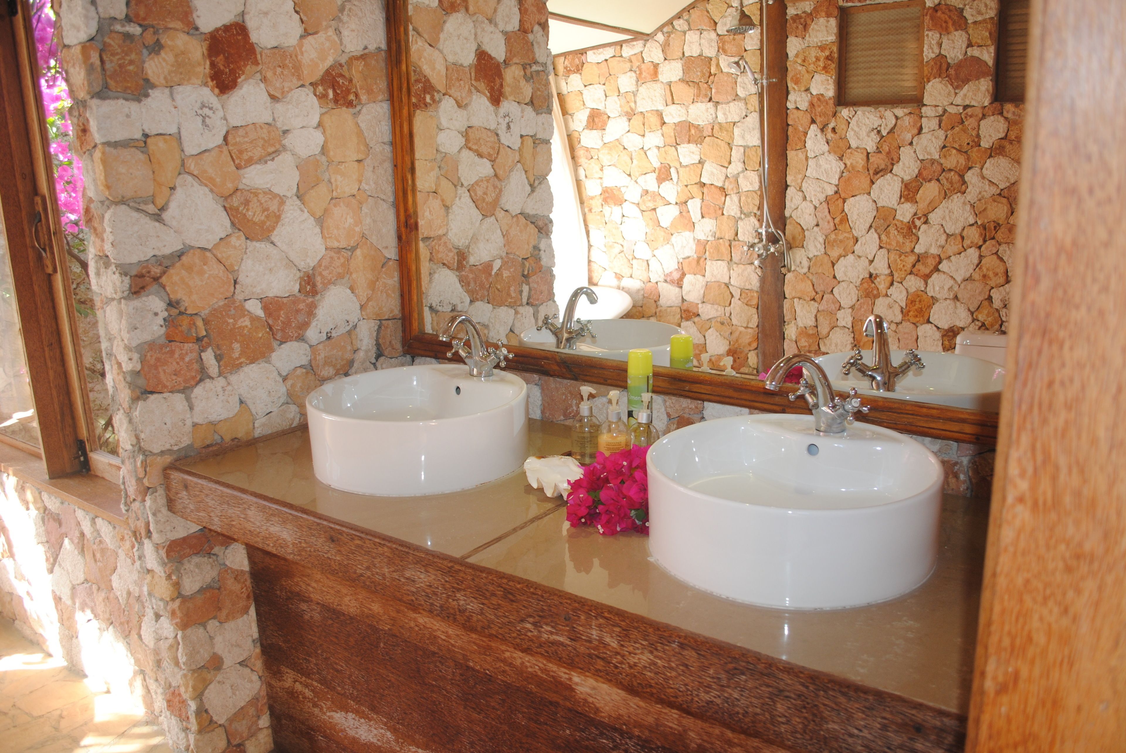 separate bathtub and shower, designer toiletries, hair dryer, bathrobes