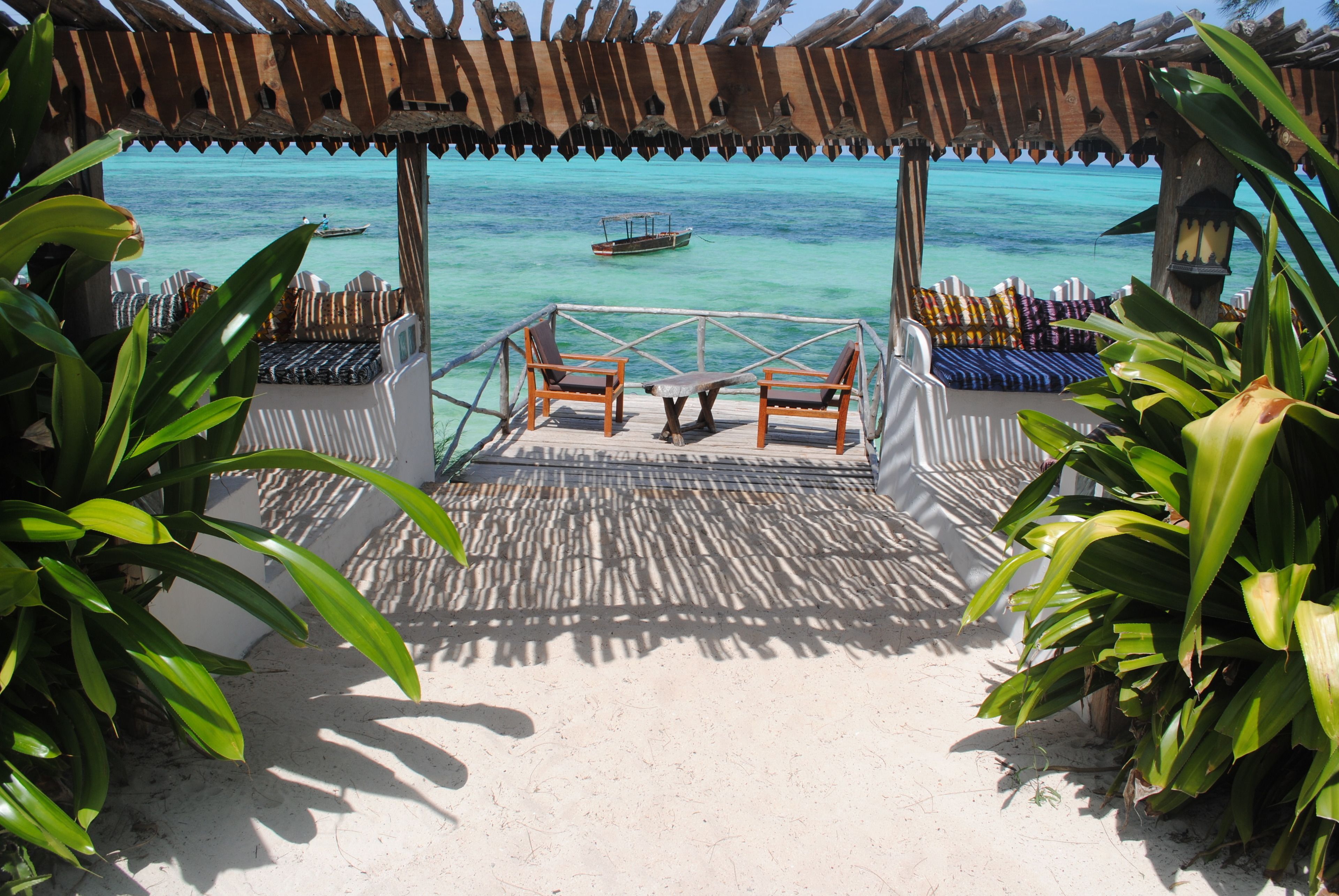 on the beach, white sand, beach bar