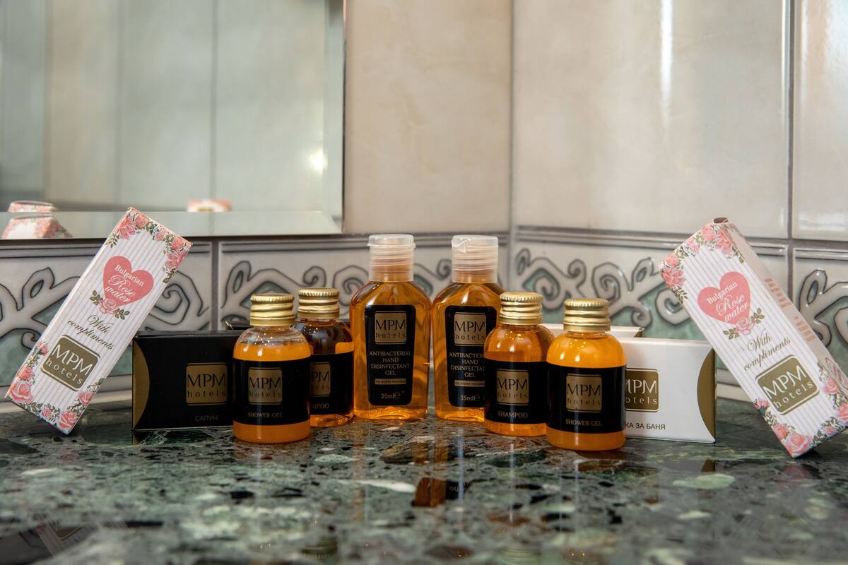 free toiletries, hair dryer, towels, soap