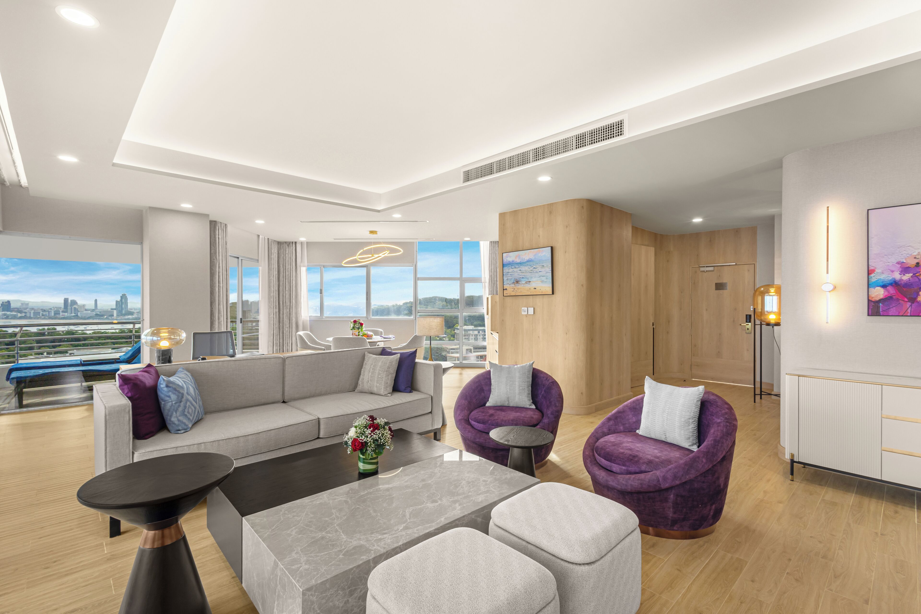 one bedroom regency suite - modern style | living area | 43-inch lcd tv with cable channels