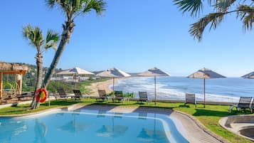 2 outdoor pools, pool umbrellas, pool loungers