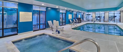 Indoor pool, open 8:00 AM to 10:00 PM, sun loungers
