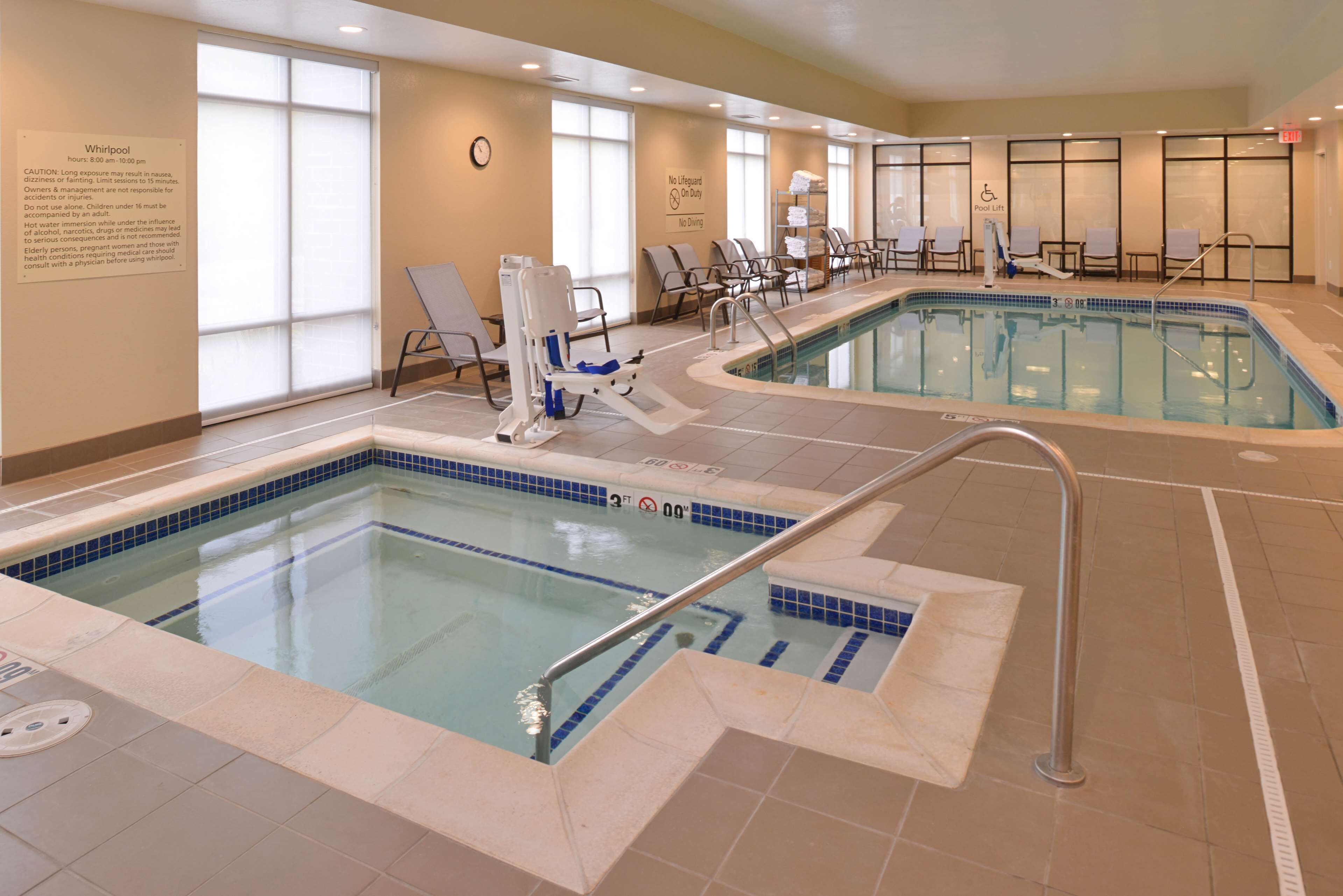 indoor pool, open 8:00 am to 10:00 pm, pool loungers