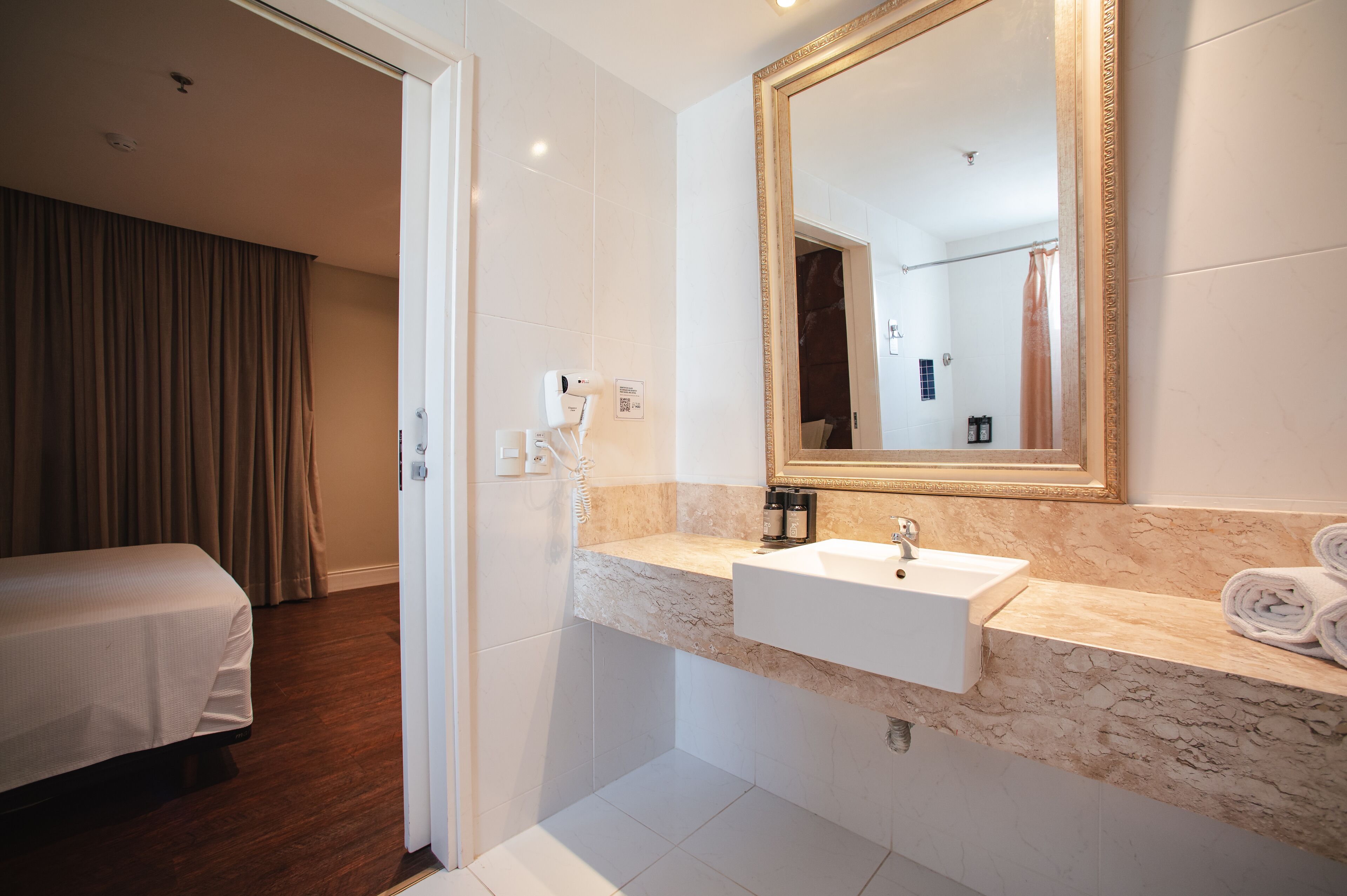 superior double room (pcd) | bathroom | shower, hair dryer, bidet, towels