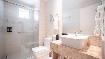 Hair dryer, bidet, towels